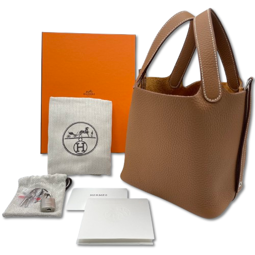 사전 소유의 헤르메스 피코 틴 잠금 PM 골드 토릴론 클레멘스 실버 메탈 피팅 w 새겨 져