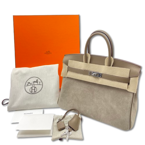 Hermes Birkin 25 Etoop Swift/Grizzly Silver Fittings W Engraved