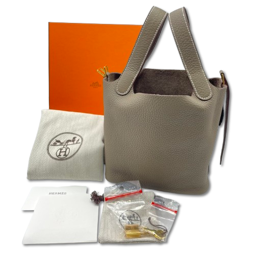 Hermes Picotin Lock PM Etoupe Torillon Clemence Gold Hardware w 새겨진