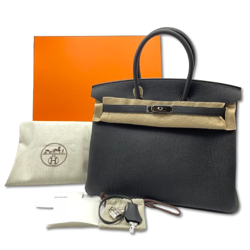 Pre-Owned Hermes Birkin 35 Noir Togo Silver Metal Fittings W Engraved