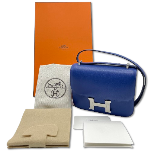 Hermes Constance Mini 18 Blue Royal Chevre Silver Metal Fittings w 새겨 져