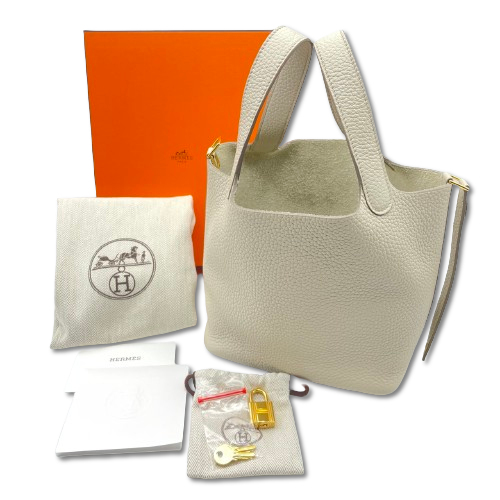 Hermes Picotin Lock PM Beton Torillon Clemence Gold Hardware u Engraved