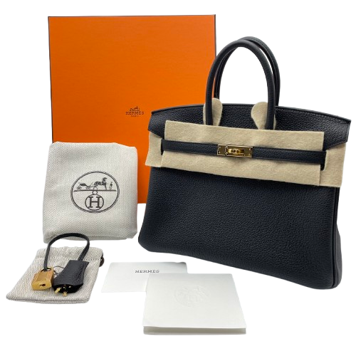 사전 소유 헤르메스 버킨 25 누아르 토고 골드 하드웨어 W 새로