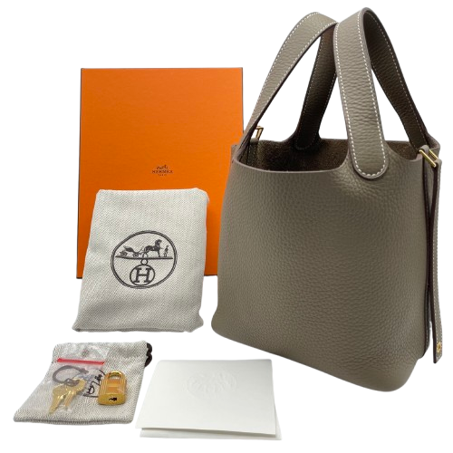 Hermes Picotin Lock PM Etoupe Torillon Clemence Gold Hardware w 새겨진
