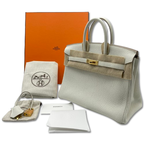 Pre-Owned Hermes Birkin 25 Mushroom Togo Gold Hardware B Engraved