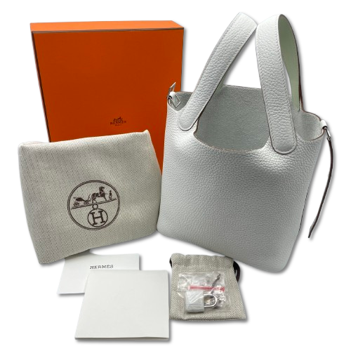 사전 소유 헤르메스 피코 틴 록 오후 새로운 화이트/벨 피즈 토릴론 클레멘스 실버 피팅 w 새겨진