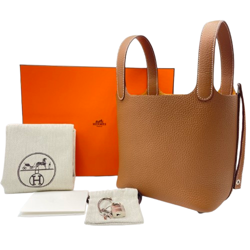 Pre-Owned Hermes Picotin Lock PM Gold Torillon Clemence Silver Metal Fitting K Engraved