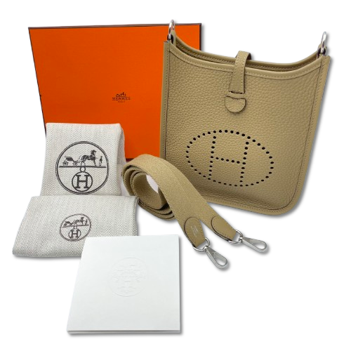 Pre-owned Hermes Mini Evelyn Amazone TPM Beige Marfa Taurillon Clemence Silver hardware K stamp