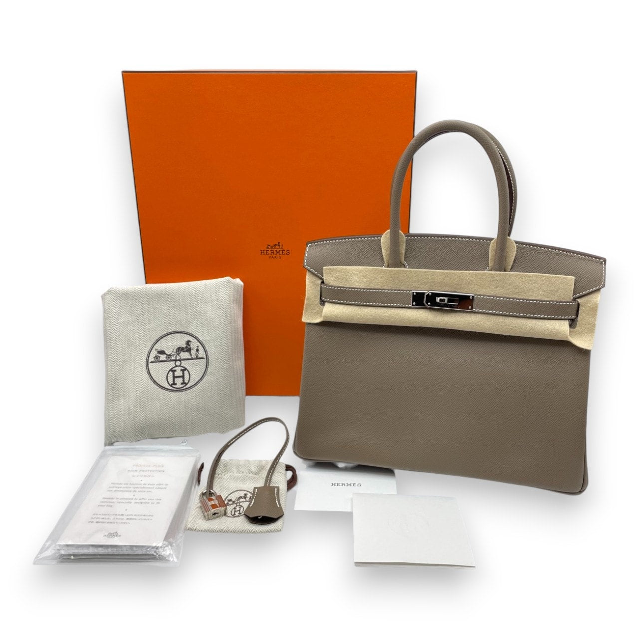 プレオウンドエルメス バーキン 30 エトゥープ エプソン シルバー金具 W刻印