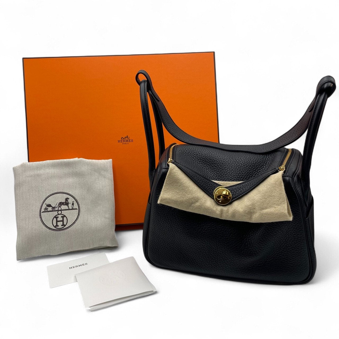 중고 에르메스 린디 26 느와르 토리옹 클레망스 골드 하드웨어 B 스탬프