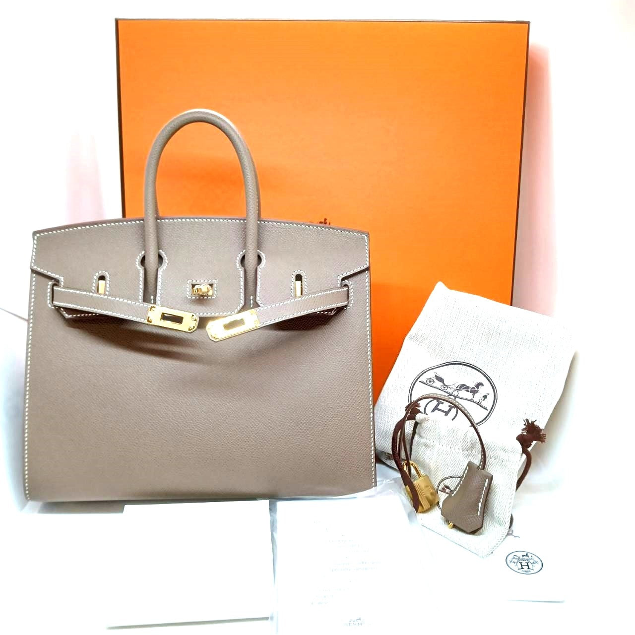 Pre-Owned Hermes Birkin 25 Etoupe Vaugh Epson New