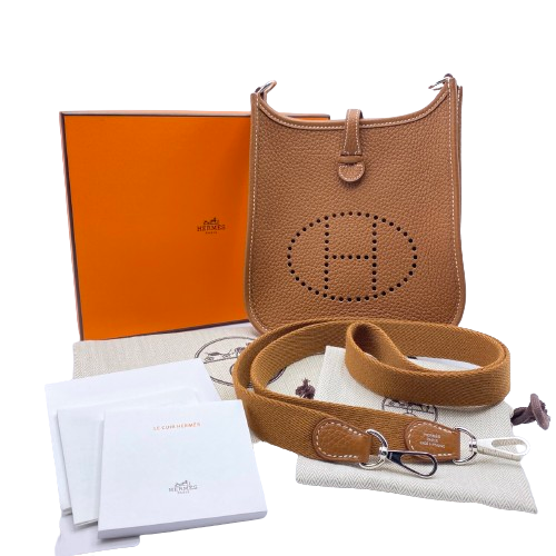 Pre-Owned Hermes Mini Evelyn TPM Torillon Clemence Gold Silver Metal Fittings B Engraved