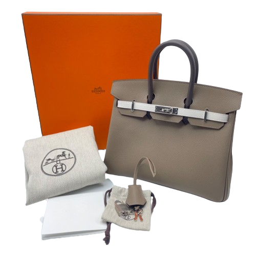 Hermes Birkin 25 Etoupe Epson Silver Metal Fittings B 새겨 져