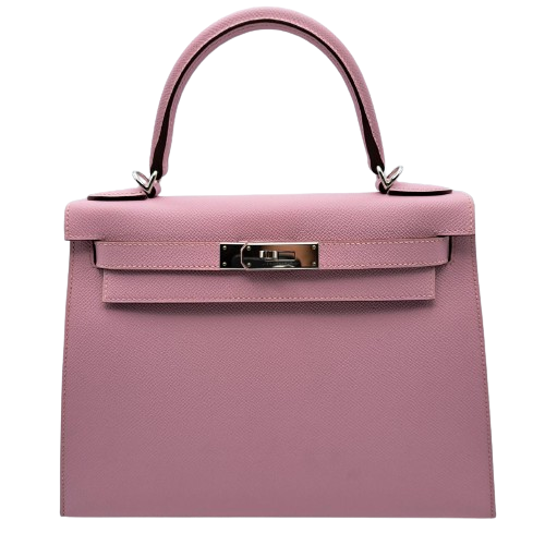 Pre-Owned Hermes Kelly 28 Mauve Silvestle Vaud Epson Silver Metal Fittings B Engraved