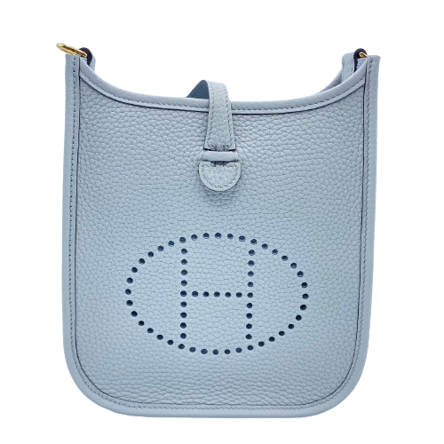 Pre-Owned Hermes Mini Evelyn TPM Torillon Clemence Blue Pale Gold Hardware B Engraved