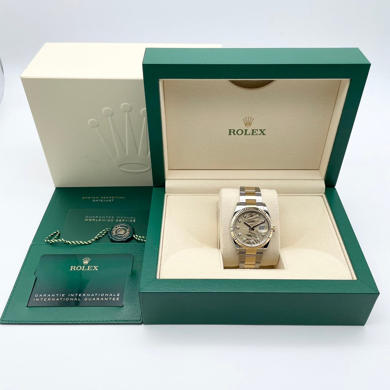 [Discon 모델! 2024 년 4 월 지불! Rolex DateJust 126233 샴페인 팜 모티프 10p 다이아몬드 굴 팔찌 36mm