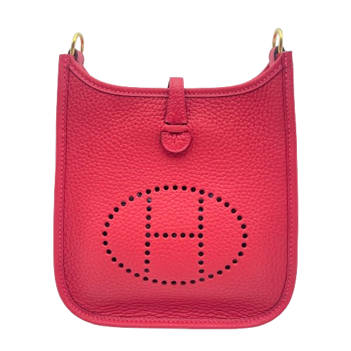 Pre-Owned Hermes Mini Evelyn TPM Vermillion Torillon Clemence Gold Hardware B Engraved