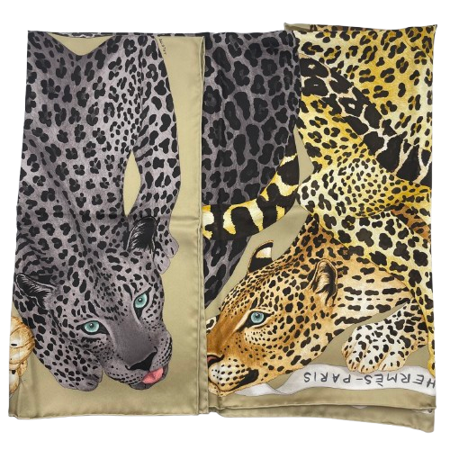 プレオウンド エルメス カレ 90 LAZY LEOPARDESSE レイジーレオパード ベージュ シルク100%