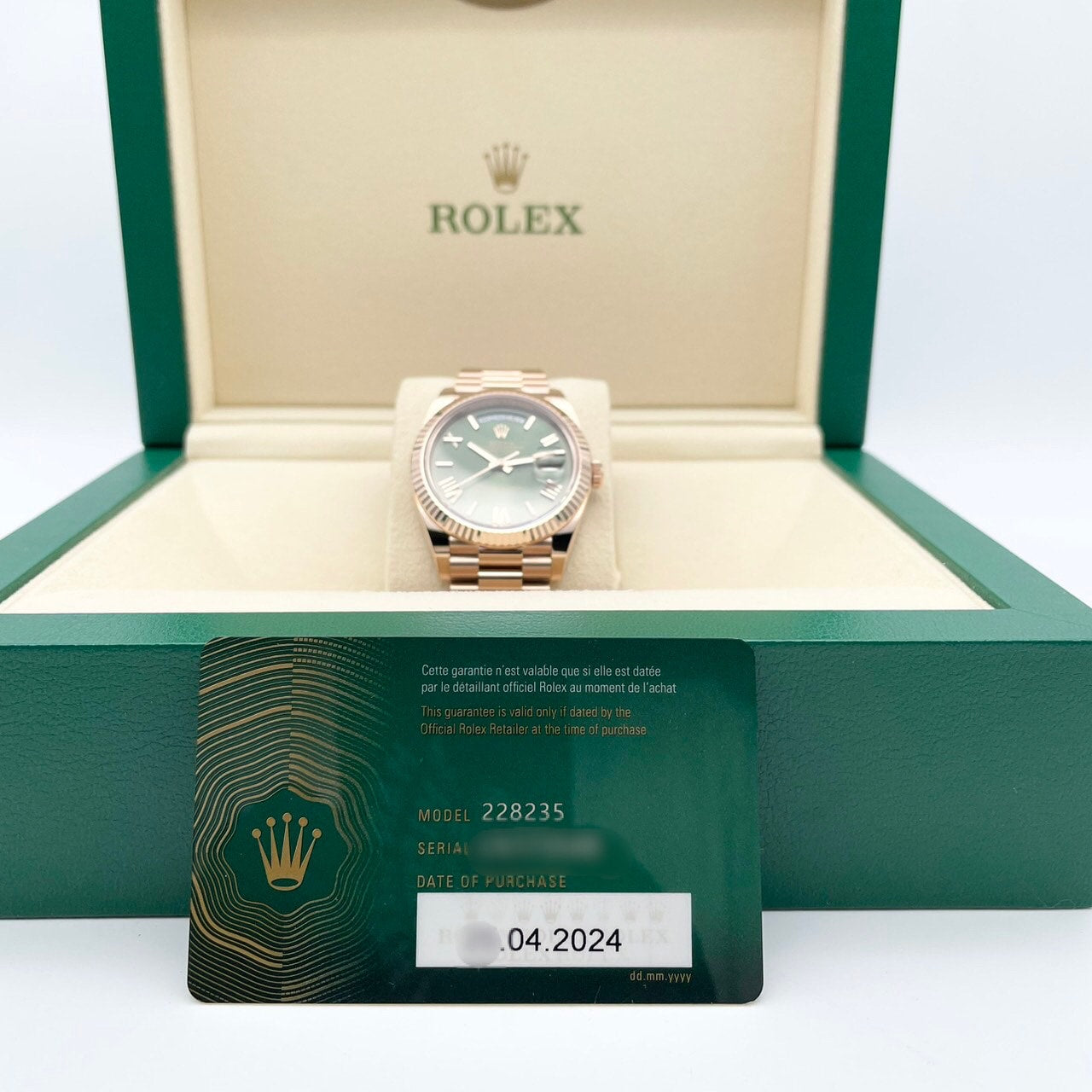 プレオウンド ロレックス デイデイト 228235 エバーローズゴールド オリーブグリーン ローマン 40mm