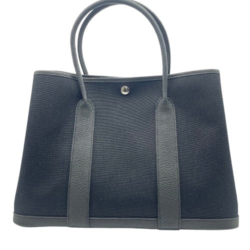 Pre-Owned Hermes Garden Party PM Noir Toile Ash/Negonda Silver Fittings W Engraved