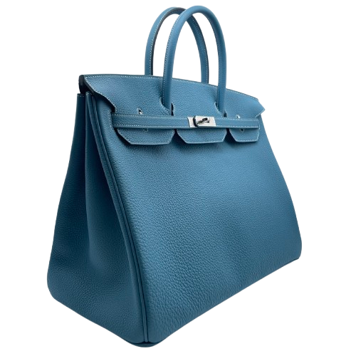 愛馬仕Birkin 40新的藍色基因多哥銀金屬配件W刻