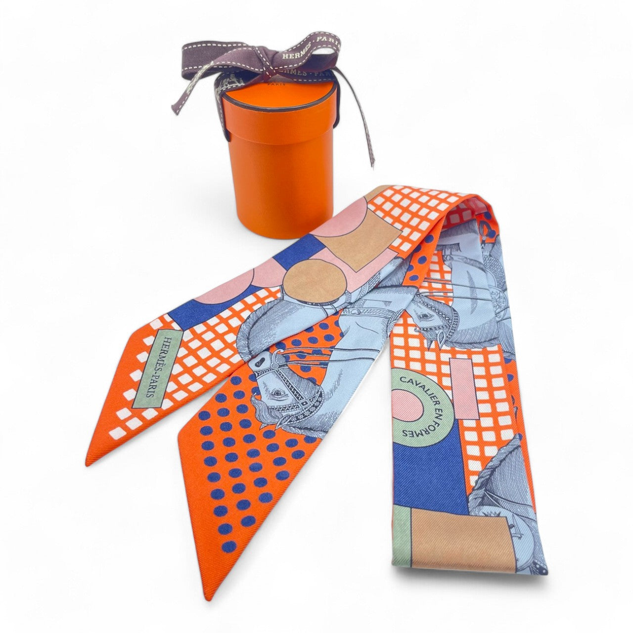 Hermes Twilly Cavalier En Formes Cavalier en Formes Colail/Blue/Camel 100% 실크