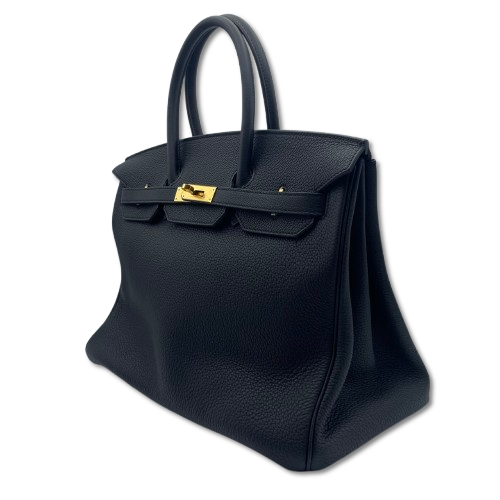 Hermes Birkin 35 누아르 토고 골드 하드웨어 B가 새겨 져 있습니다