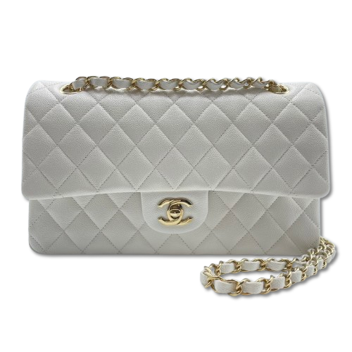 Pre-Owned Chanel Matelasse W25 White Caviar Skin Gold Fittings