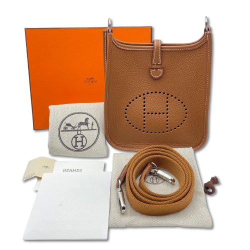 Pre-Owned Hermes Mini Evelyn Amazone TPM Gold Torillon Clemence Silver Metal Fittings B Engraved
