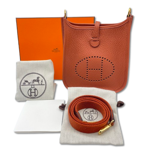 Pre-Owned Hermes Mini Evelyn Amazone TPM Cuigre Torillon Clemence Gold Hardware W Engraved