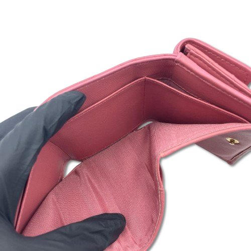 Pre-Owned Chanel Boy Chanel Small Flap Wallet Pink Lambskin Gold Hardware