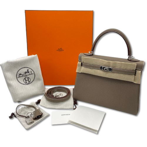 プレオウンド エルメス ケリー 25 エトゥープ トゴ シルバー金具 W刻印