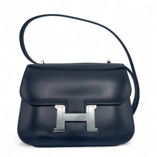 Pre-Owned Hermes Constance Mini 18 Noir Box Calf Silver Hardware B Engraved