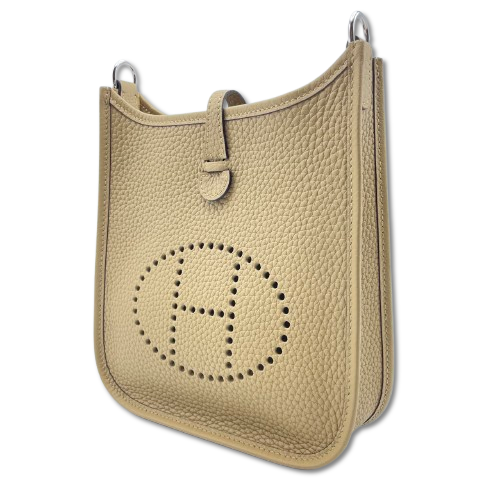 Pre-owned Hermes Mini Evelyn Amazone TPM Beige Marfa Taurillon Clemence Silver hardware K stamp