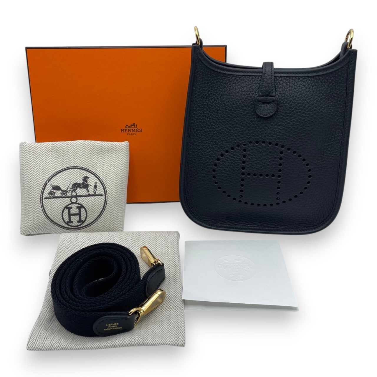 Pre-owned Hermes Mini Evelyn Amazone TPM Noir Taurillon Clemence Gold hardware W stamped