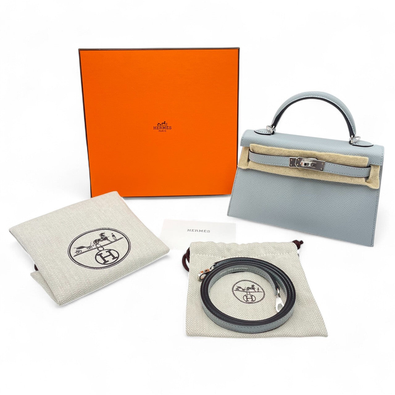 Pre-owned Hermes Mini Kelly 2 Blue Glacier Epson Silver hardware K stamp