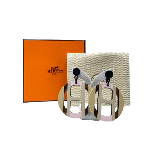Pre-Owned Hermes H-Equip Earrings Buffalo Horn Lacquer