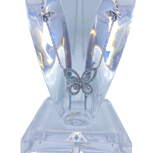 Pre-Owned Graph Multi Butterfly Silhouette Diamond Pendant White Gold Diamond