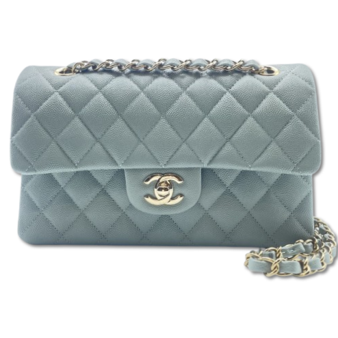 Pre-Owned Chanel Matelasse Double Flap Bag Pale Green Caviar Skin Gold Hardware