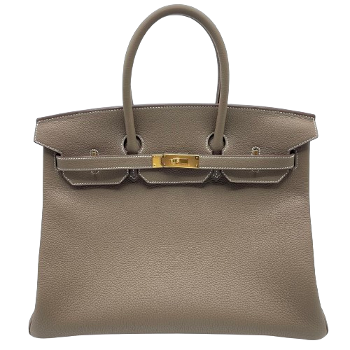 Pre-Owned Hermes Birkin 35 Etoup Togo Gold Hardware W Engraved