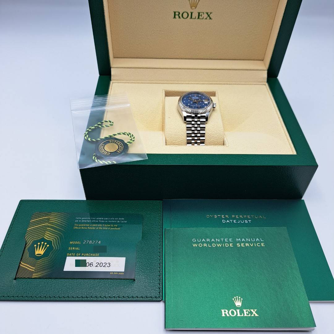 プレオウンド ロレックス デイトジャスト 278274 アズーロブルー フローラルモチーフ ダイヤ入り ジュビリーブレス 31mm