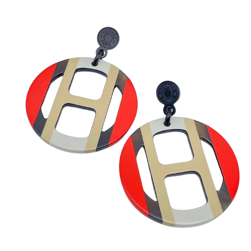 Pre-Owned Hermes H-Equip Earrings Buffalo Horn Lacquer