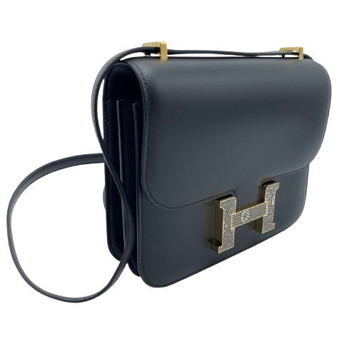 Hermes Constance Mini 18 Miloir Noir Box Calf Gold Hardware u Engraved