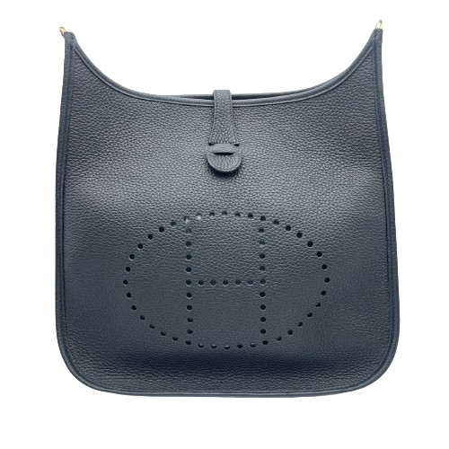 Pre-Owned Hermes Evelyn PM Noir Torillon Clemence Gold Hardware B Engraved