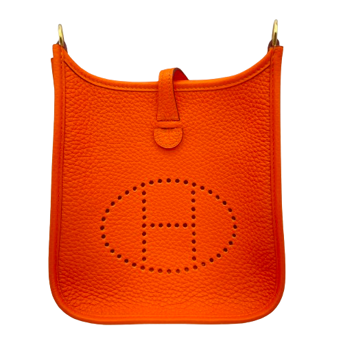 Pre-Owned Hermes Mini Evelyn TPM Orange Poppy Torillon Clemence Gold Hardware B Engraved