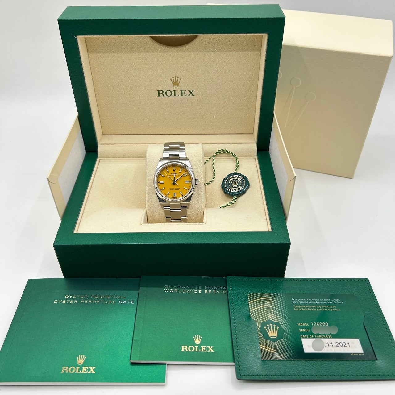 勞力士牡蠣永久126000牡蠣手鍊黃色36mm