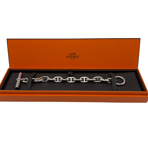 Pre-Owned Hermes Chaine Dunkle Bracelet MM Silver 925 13-panel
