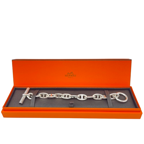 Pre-Owned Hermes Chaine Dunkle Bracelet GM Silver 925 11-panel