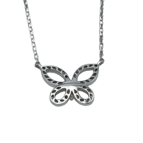 Graph Mini Butterfly Silhouette Diamond Pendant White Gold