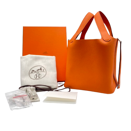 Hermes Picotin Lock PM Orange Torillon Clemence Silver Metal Fittings w 새겨 져
